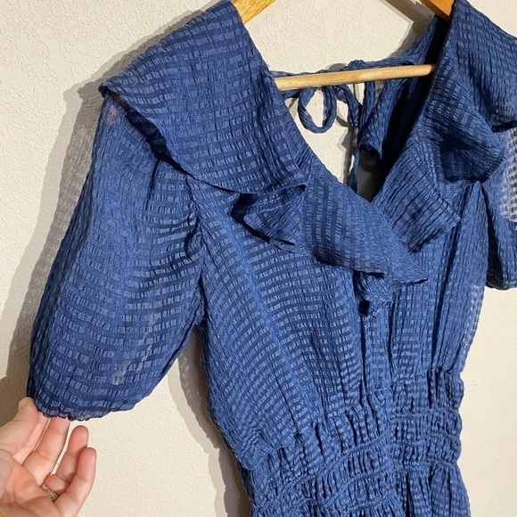 TULAROSA Revolve Augustine dress in navy blue mini short ruffles summer Easter - Picture 5 of 9